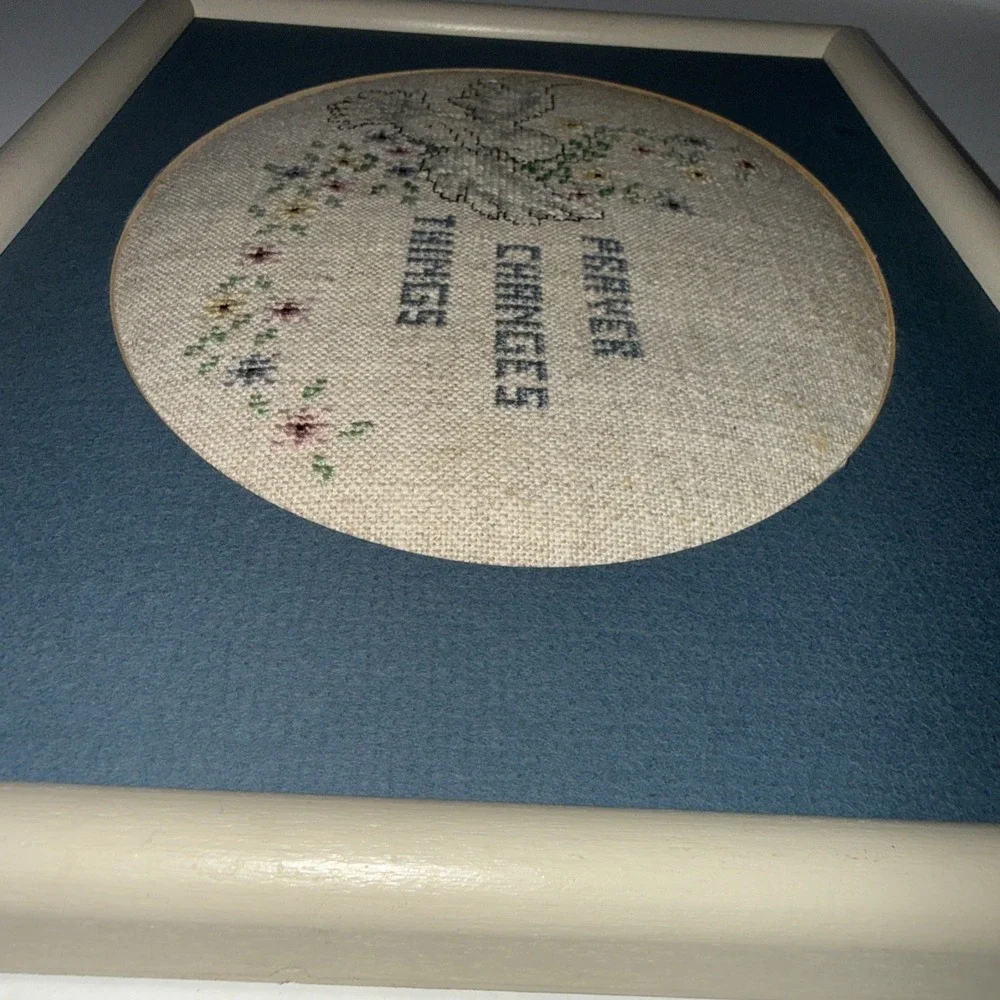 Vintage Needlepoint Picture 10x13 White Framed Matted Dove Prayer No Glass